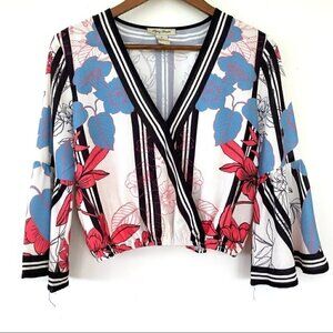 Flying Tomato surplice cropped top, with 3/4 length bell sleeves